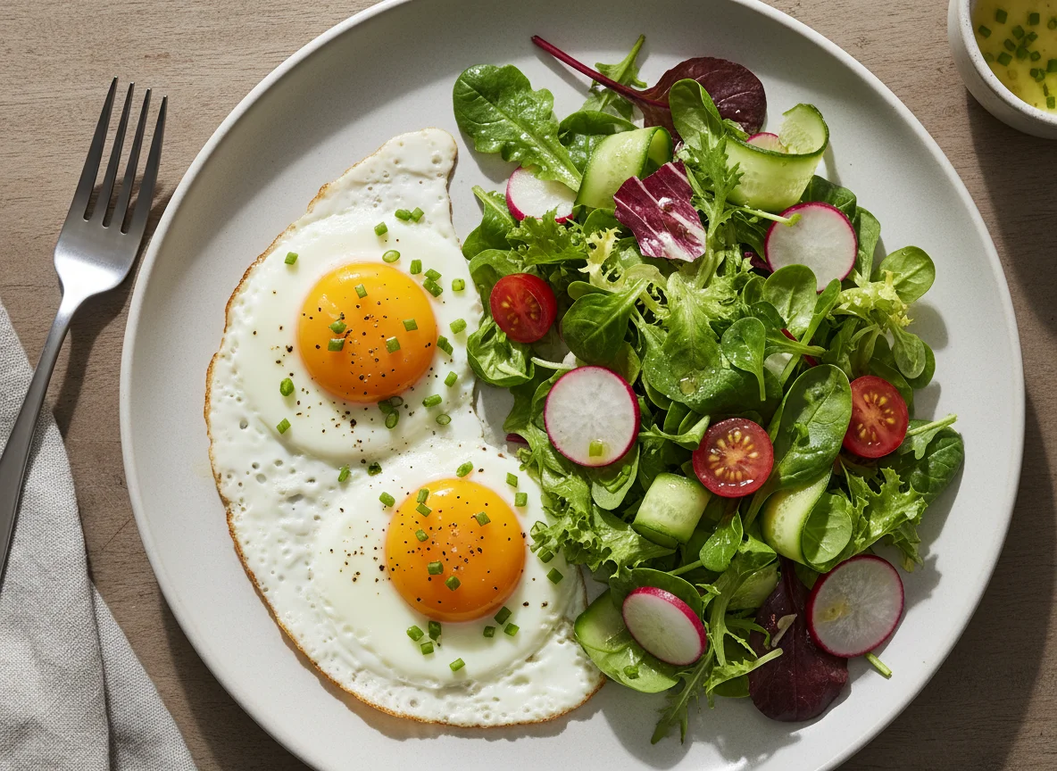 Spiegelei mit gemischtem Salat photo