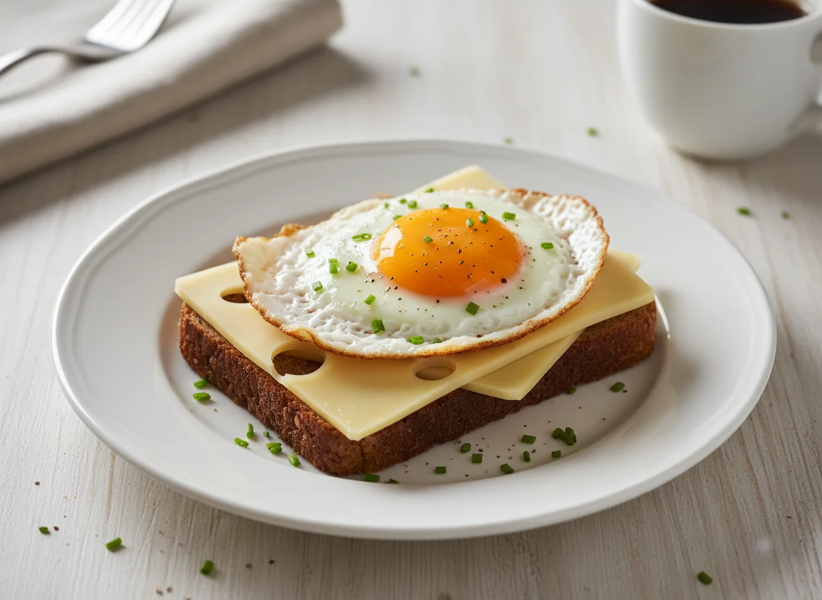 Spiegelei mit Käse auf Brot photo