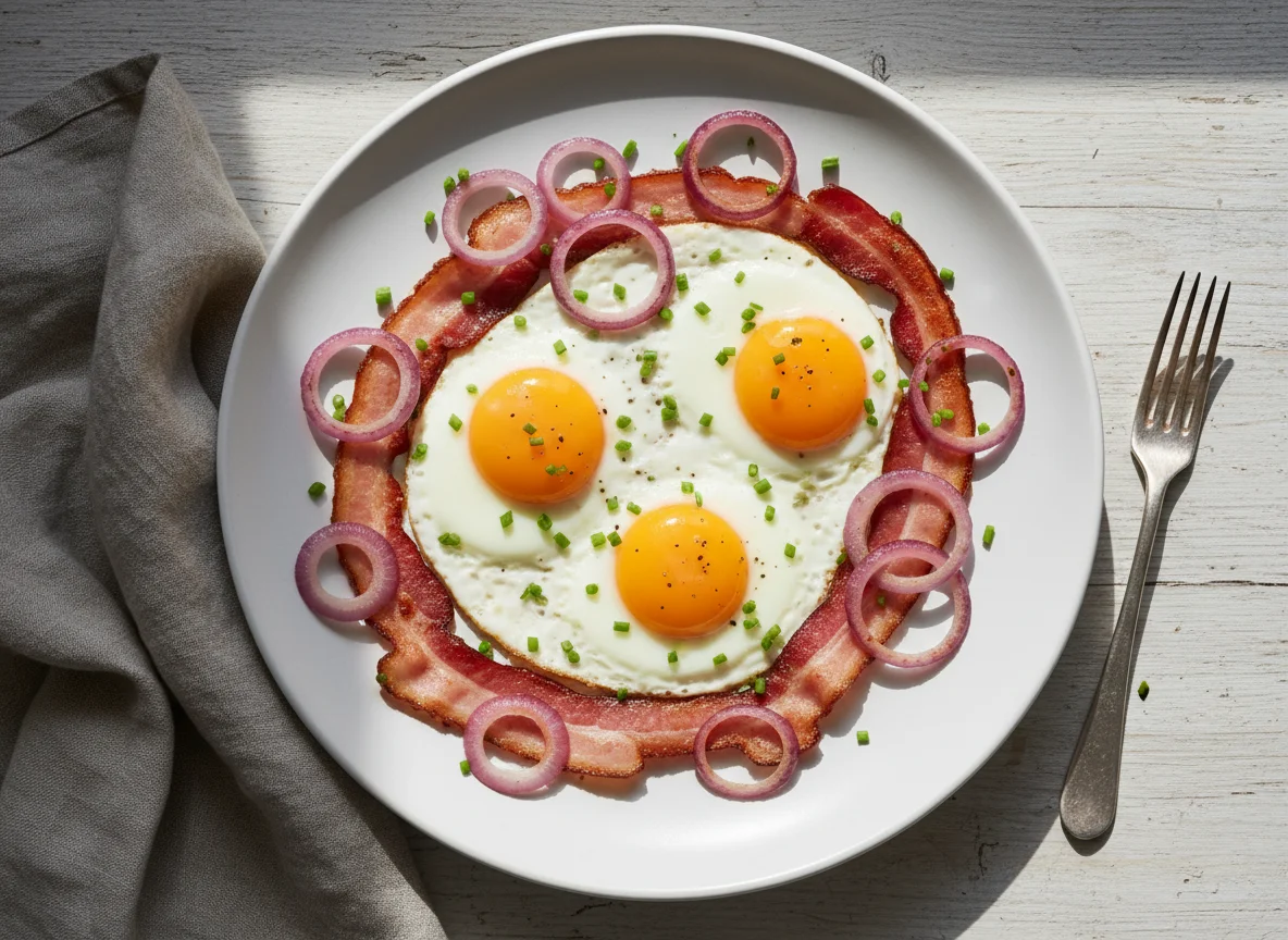 Spiegelei mit Speck und Zwiebeln photo
