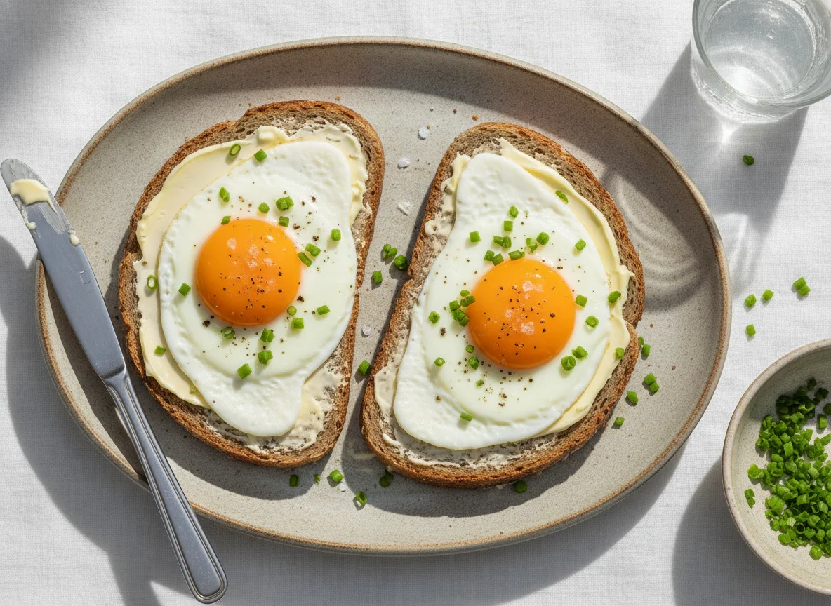 Spiegeleier auf Graubrot photo