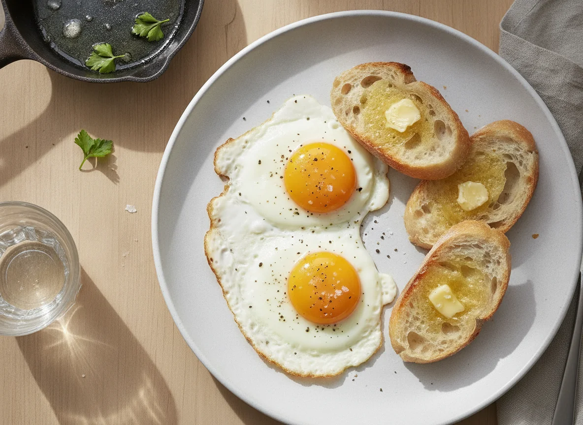 Spiegeleier mit Baguette photo