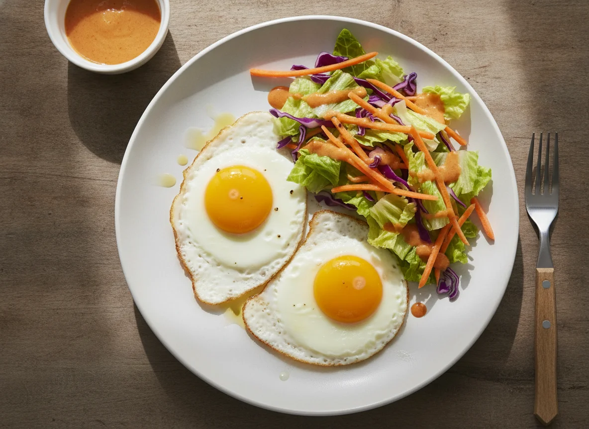 Spiegeleier mit gemischtem Salat photo