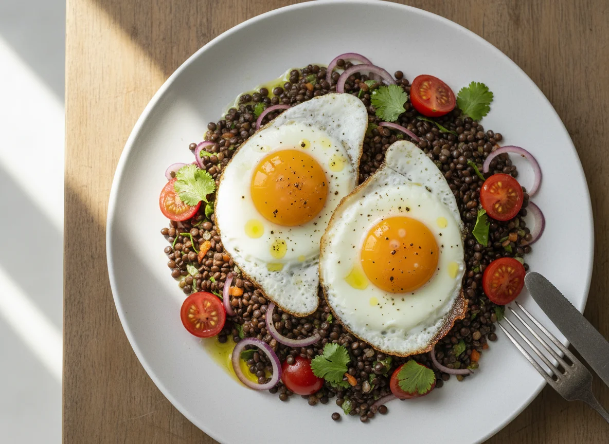 Spiegeleier mit Linsensalat photo