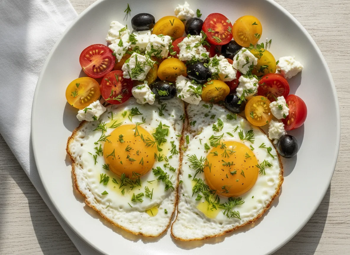 Spiegeleier mit Tomatensalat photo