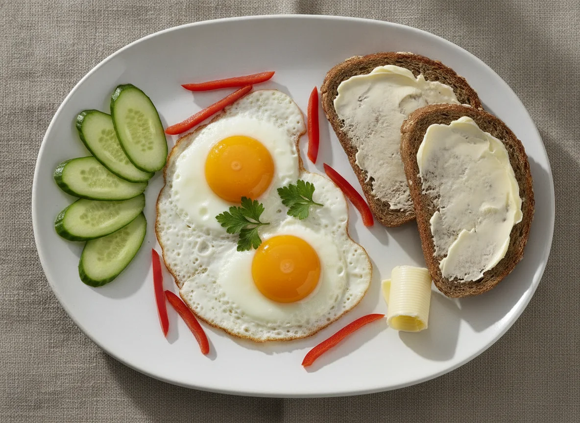 Spiegeleier mit Vollkornbrot und Butter photo