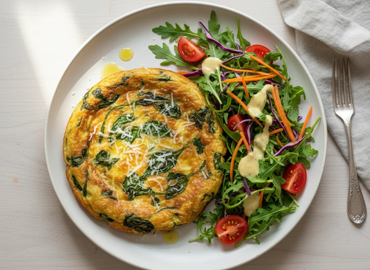 Spinat-Frittata mit gemischtem Salat photo