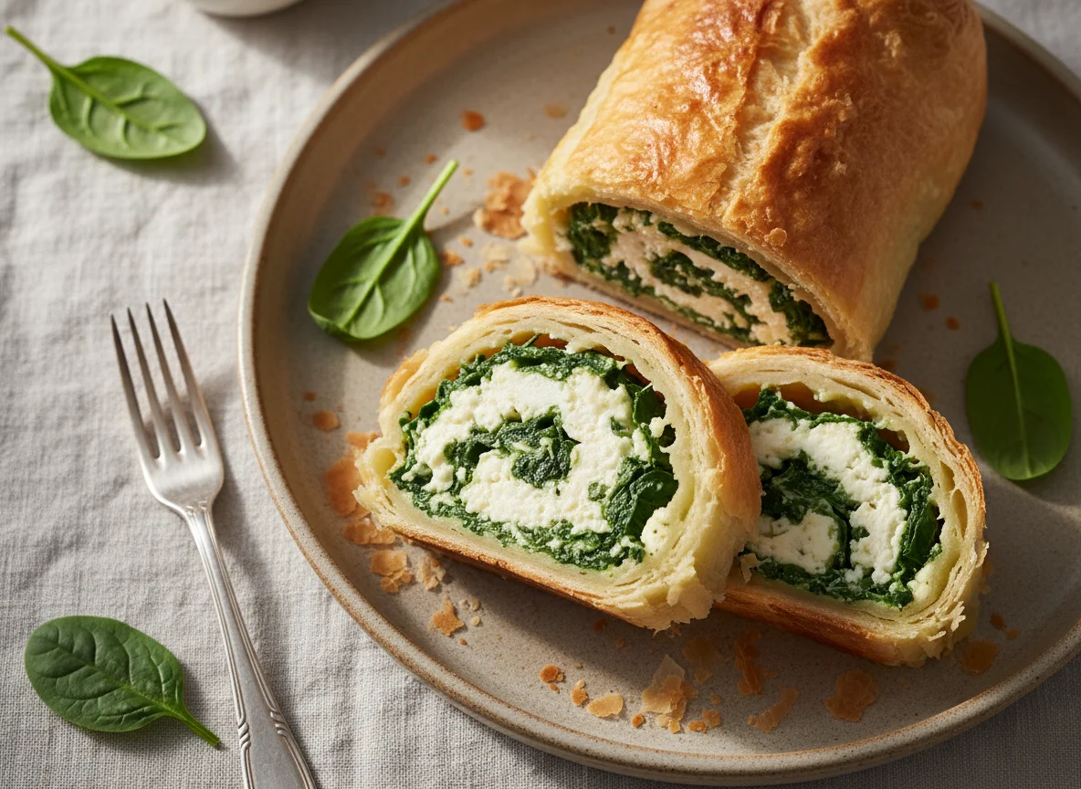 Spinat-Käse-Blätterteigrolle photo