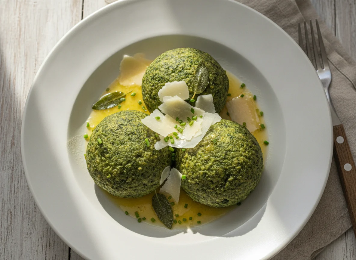 Spinatknödel mit brauner Butter und Parmesan photo