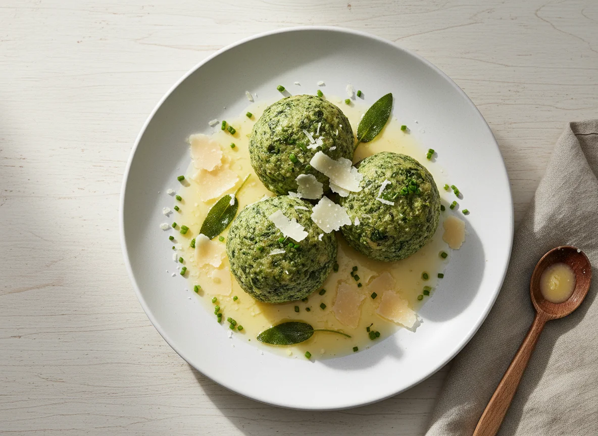 Spinatknödel mit Butter und Parmesan photo