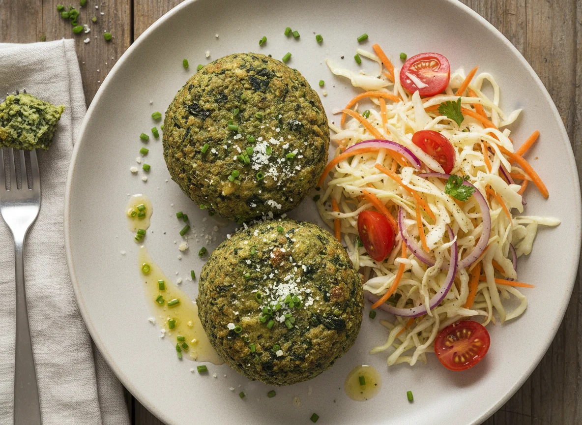 Spinatknödel mit Krautsalat photo
