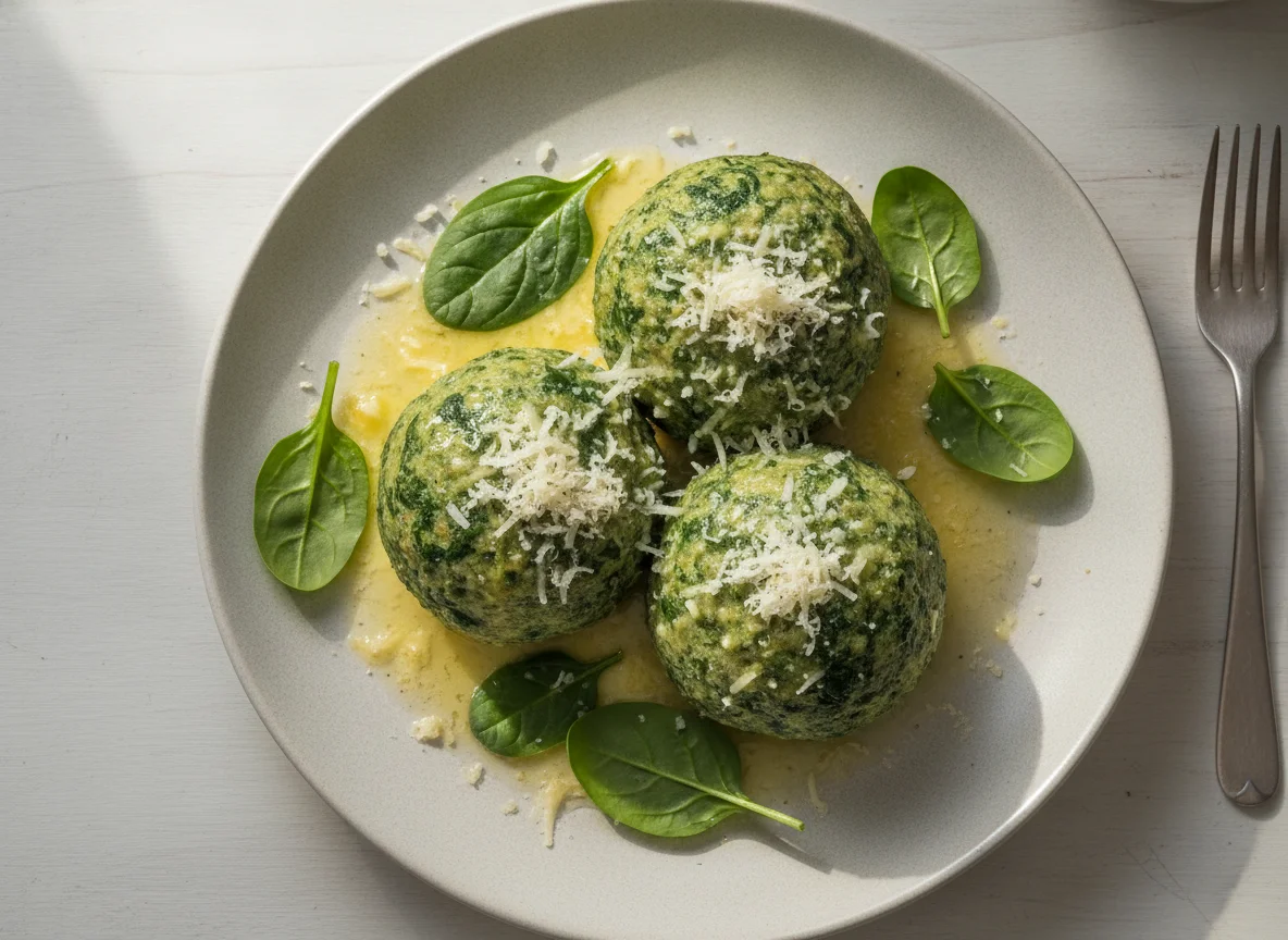 Spinatknödel mit Parmesan und Butter photo