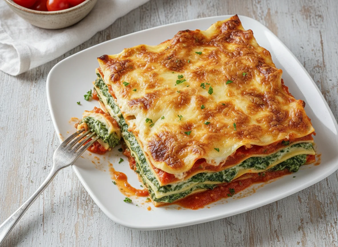 Spinat-Lasagne mit Tomatensauce photo