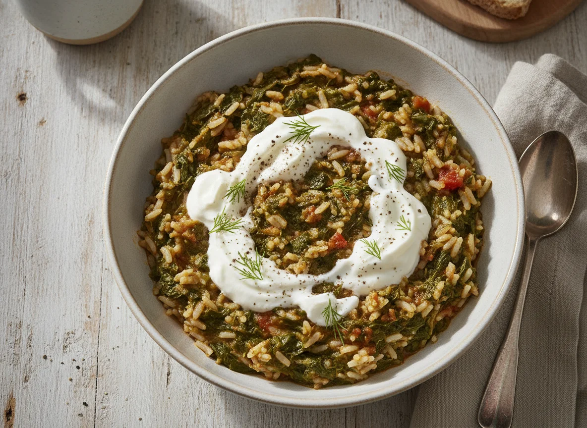 Spinat-Reis-Eintopf mit Joghurt photo