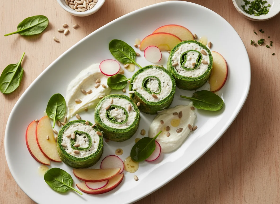 Spinatrollen mit Sahnemeerrettichcreme photo