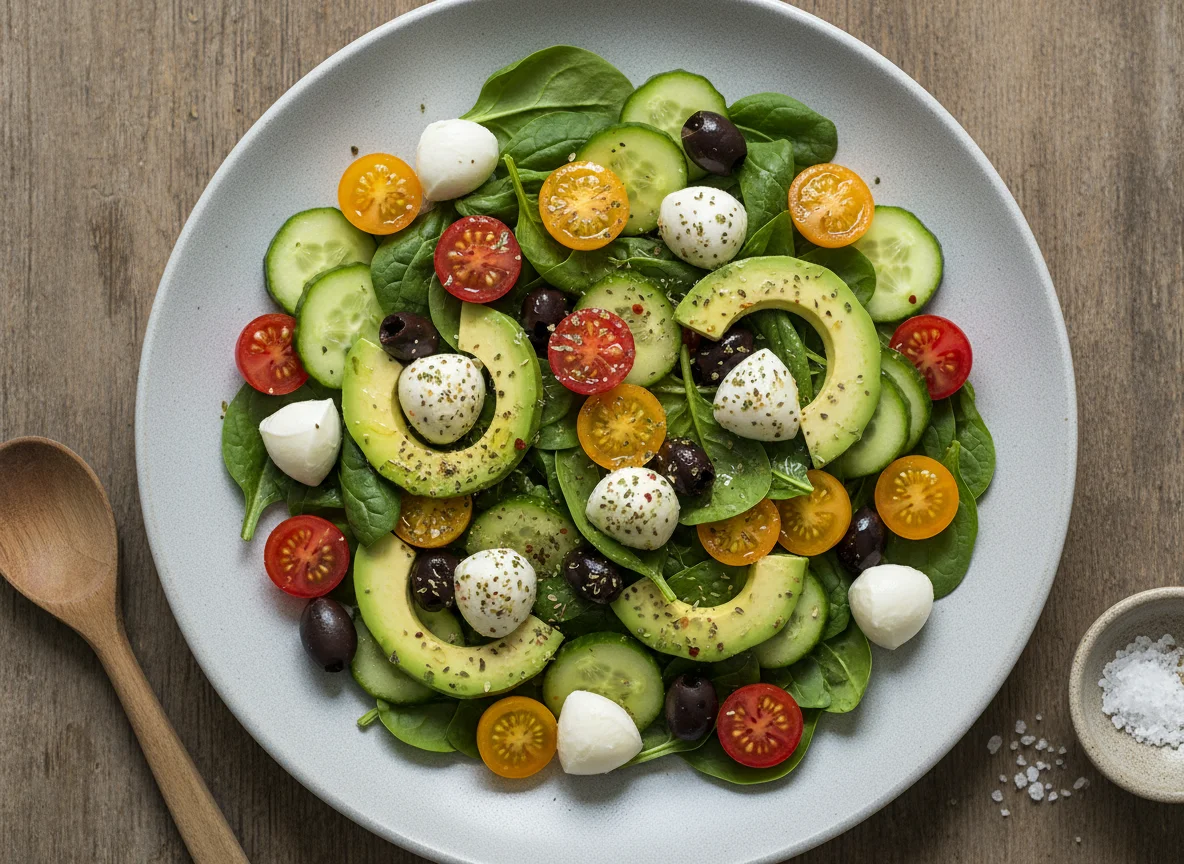 Spinatsalat mit Mozzarella, Avocado und Tomaten photo