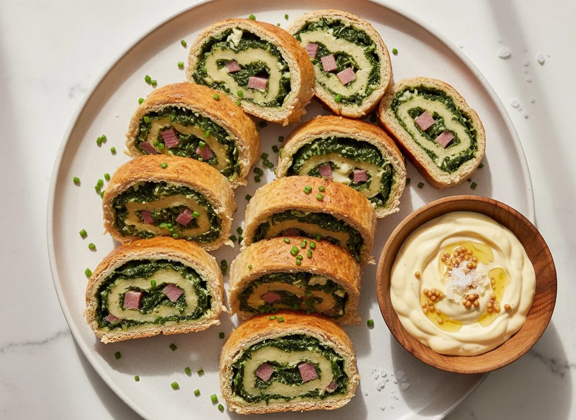 Spinat-Weizen-Schinken-Gouda-Kräuter-Rolle photo