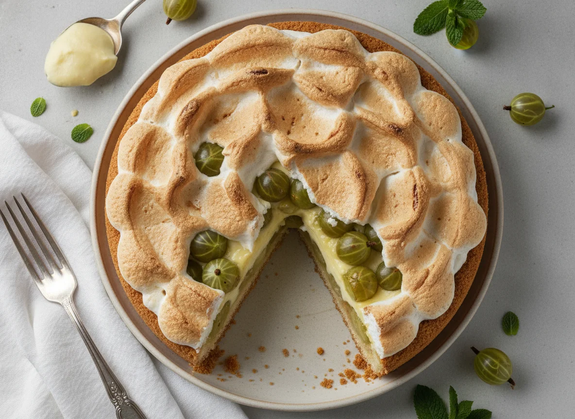 Stachelbeerkuchen mit Baiserhaube photo
