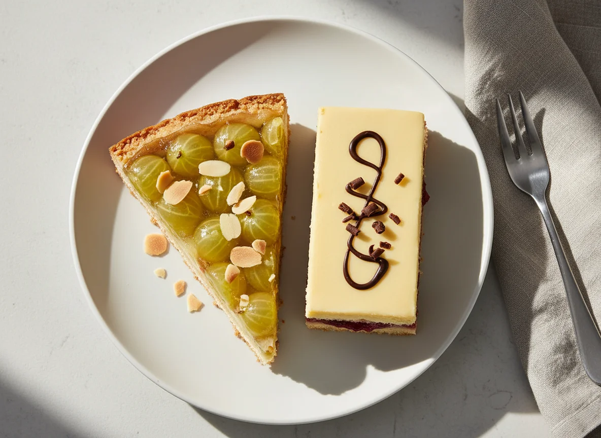 Stachelbeerkuchen und Marzipanschnitte photo
