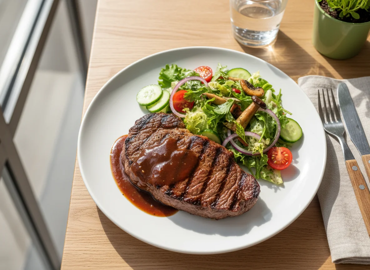 Steak mit Beilagensalat photo