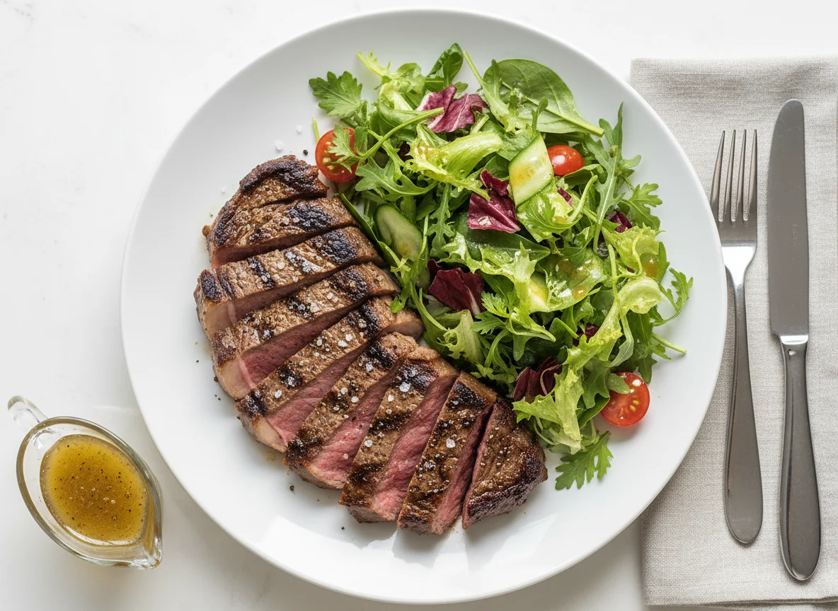 Steak mit Blattsalat photo