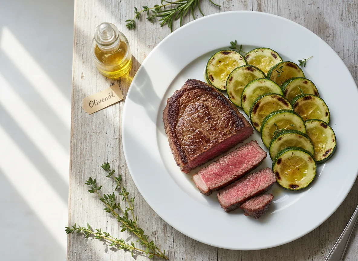 Steak mit gegrillten Zucchini photo