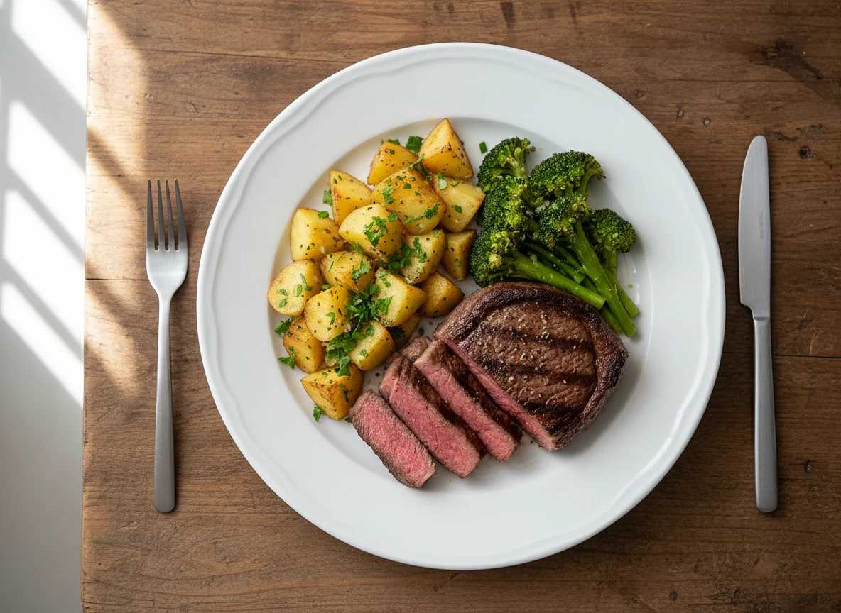 Steak mit Kartoffeln und Brokkoli photo