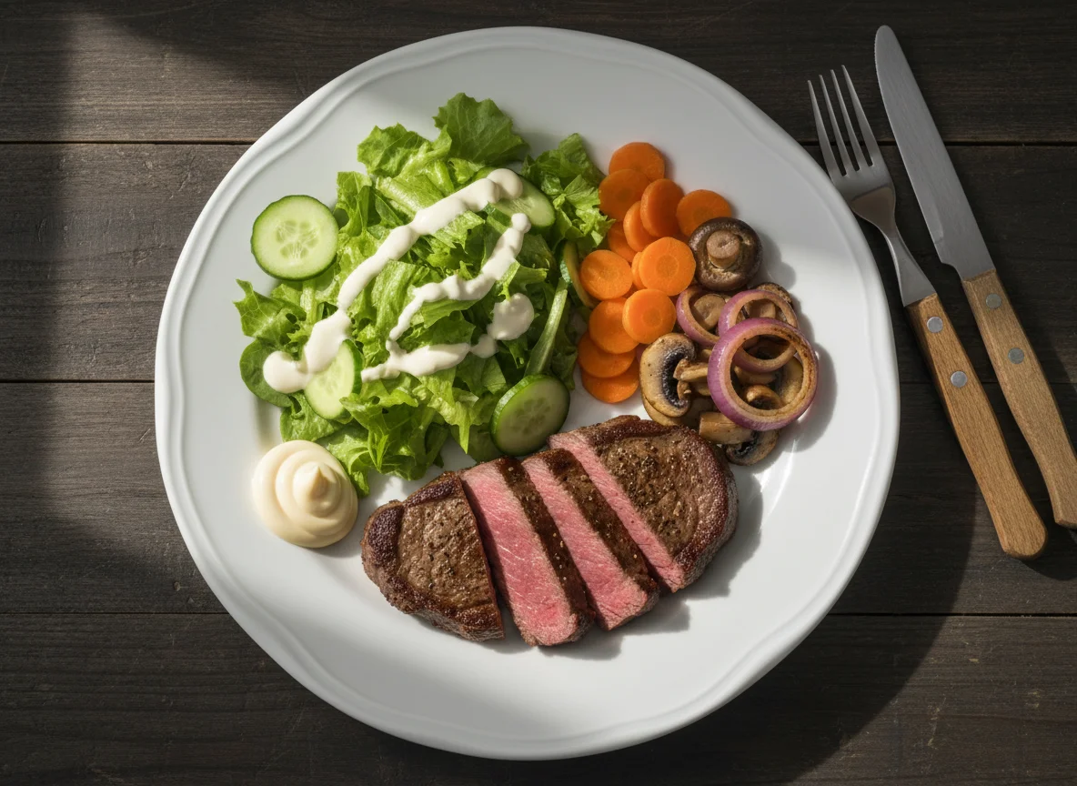 Steak mit Salat und Gemüse photo