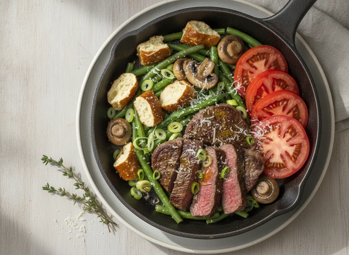 Steakpfanne mit Laugenbrezel photo