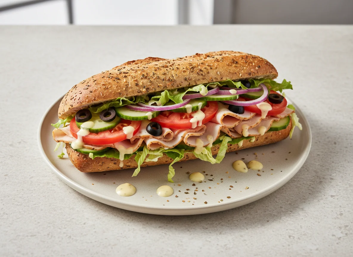 Sub-Sandwich mit Pute und Gemüse photo