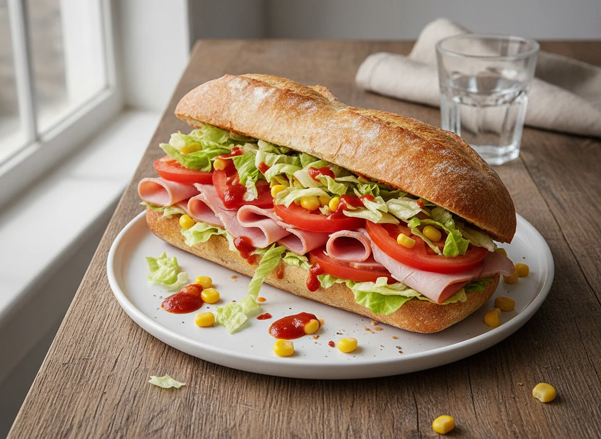 Sub-Sandwich mit Schinken und Gemüse photo