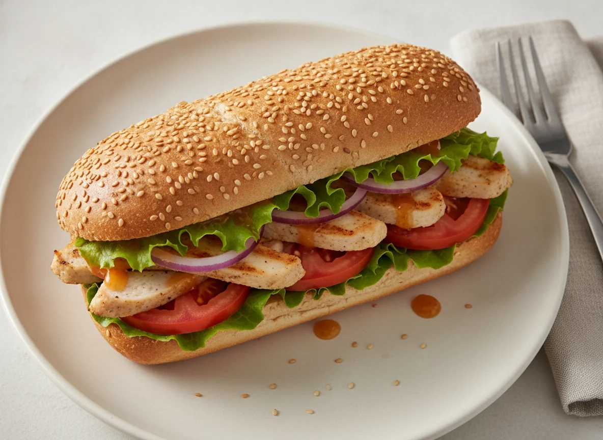 Subway Sandwich mit Sesambrötchen photo