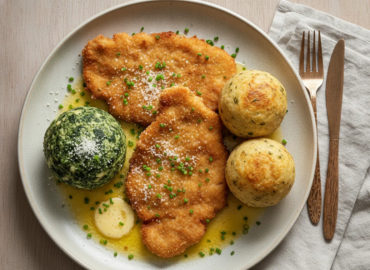 Süddeutsche Knödel mit Schnitzel photo