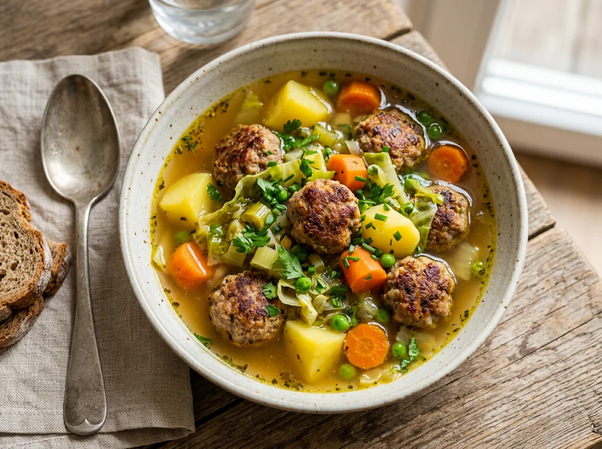 Suppe mit Fleischbällchen und Gemüse photo