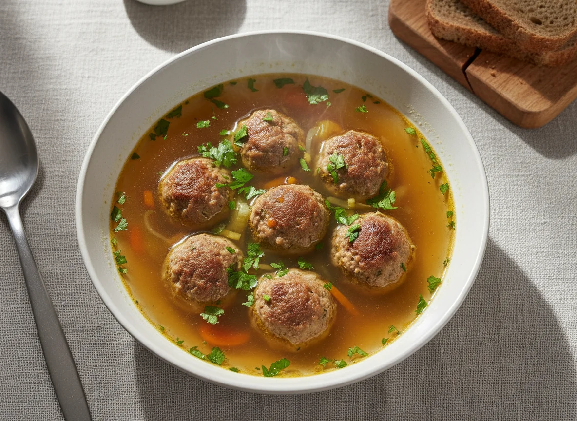 Suppe mit Fleischklößchen photo