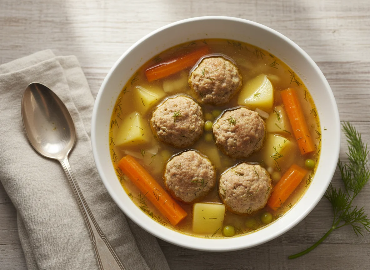 Suppe mit Fleischklößchen und Gemüse photo