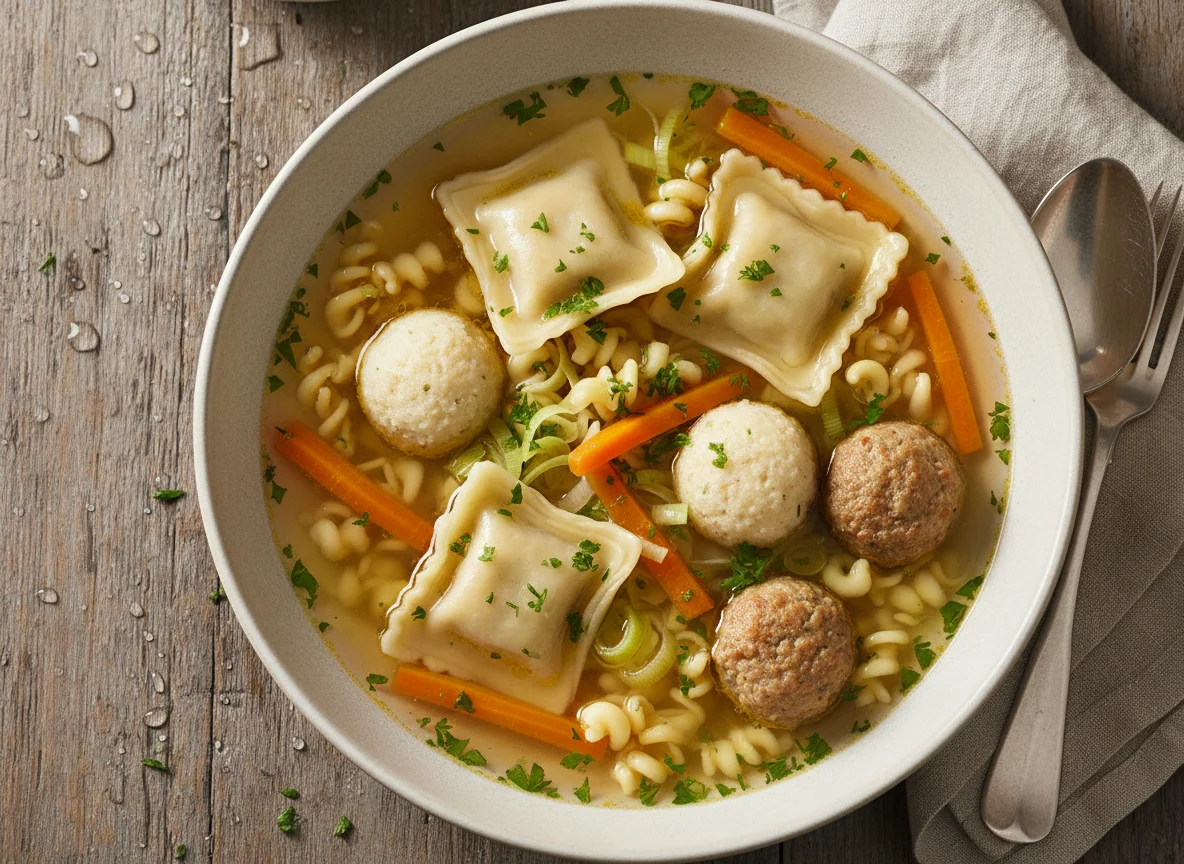 Suppe mit verschiedenen Einlagen photo