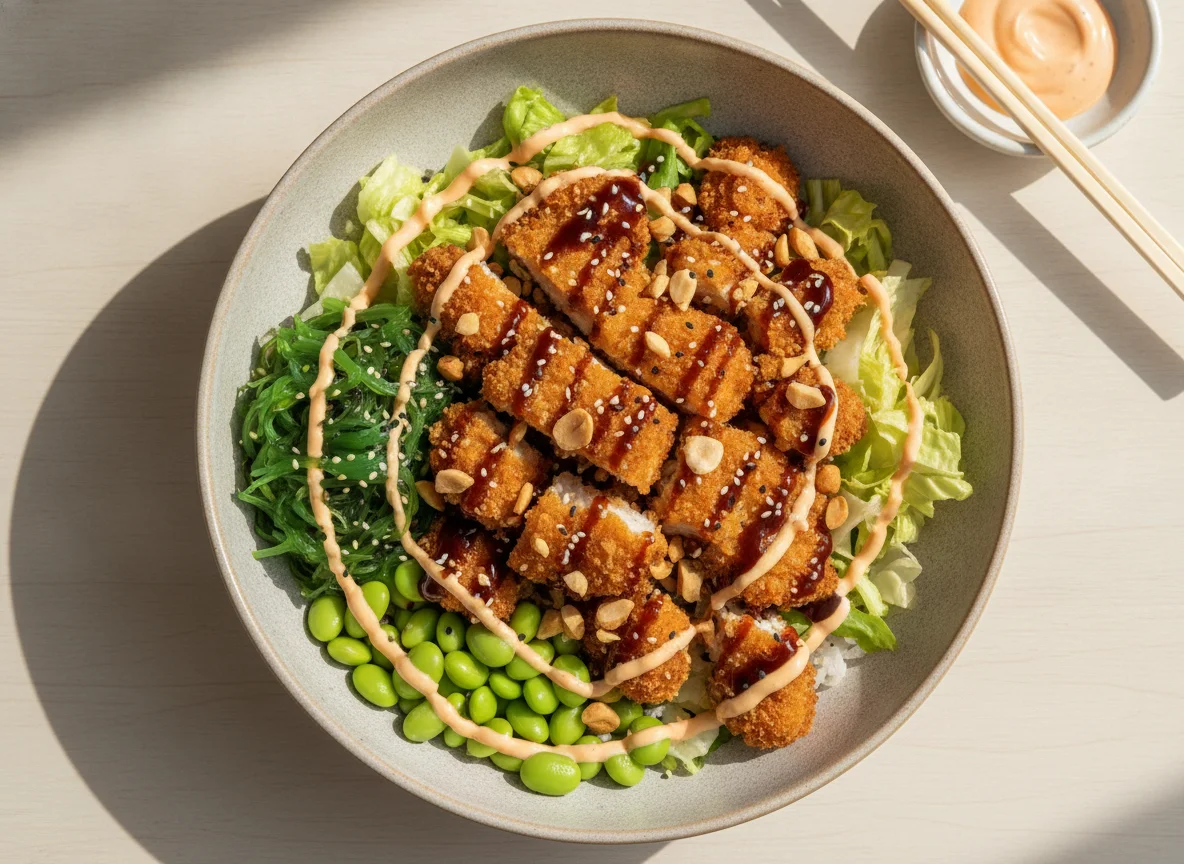 Sushi Bowl mit knusprigem Hähnchen photo