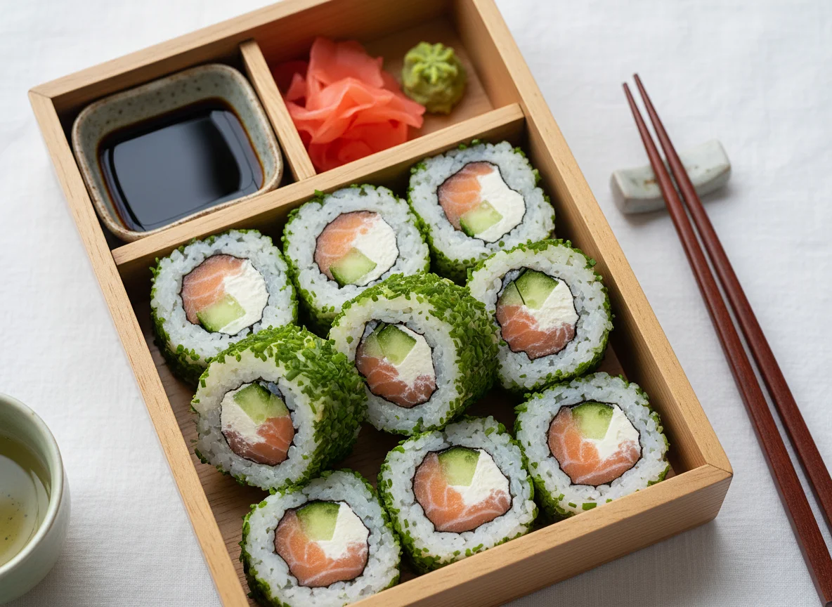 Sushi Box mit Schnittlauch-Maki photo