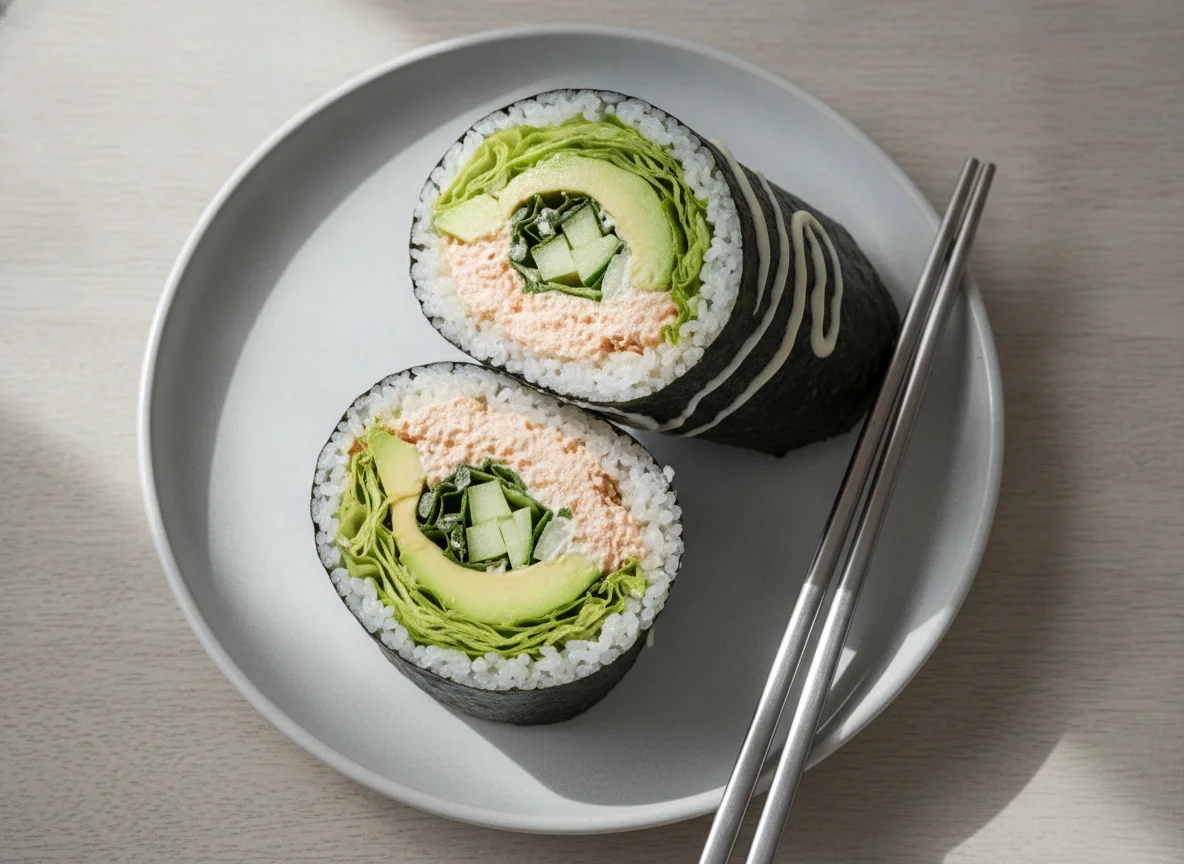 Sushi Burrito mit Lachs und Avocado photo
