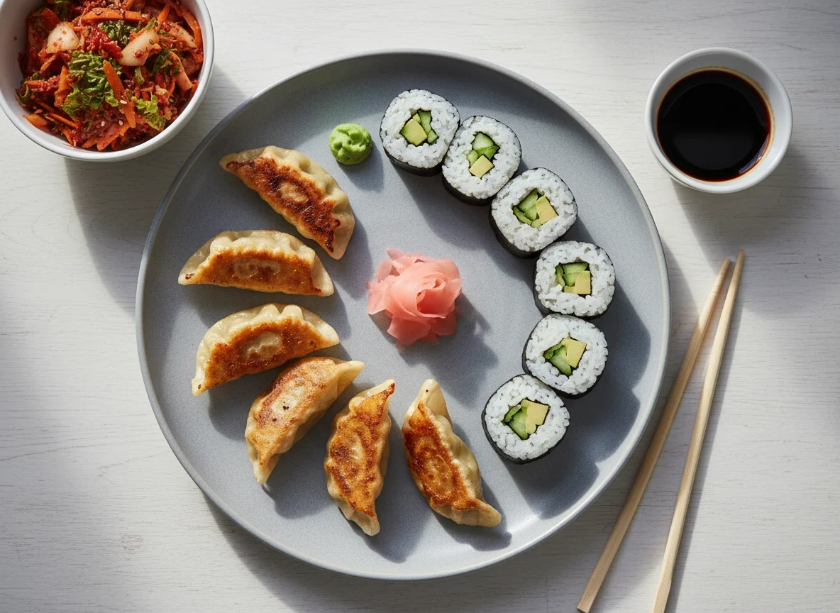 Sushi, Gyoza und Kimchi photo