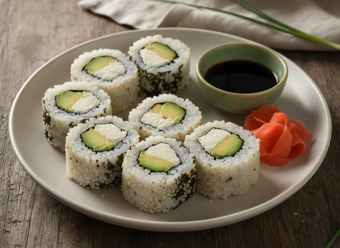 Sushi Inside-Out Rolls mit Avocado und Frischkäse photo