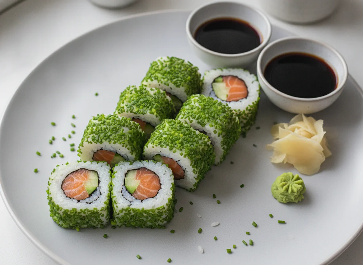 Sushi Inside-Out Rolls mit Lachs und Gurke photo