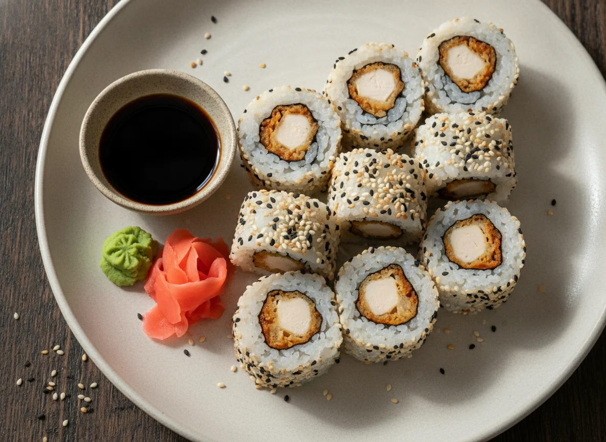 Sushi Inside-Out Rolls mit Sesam photo