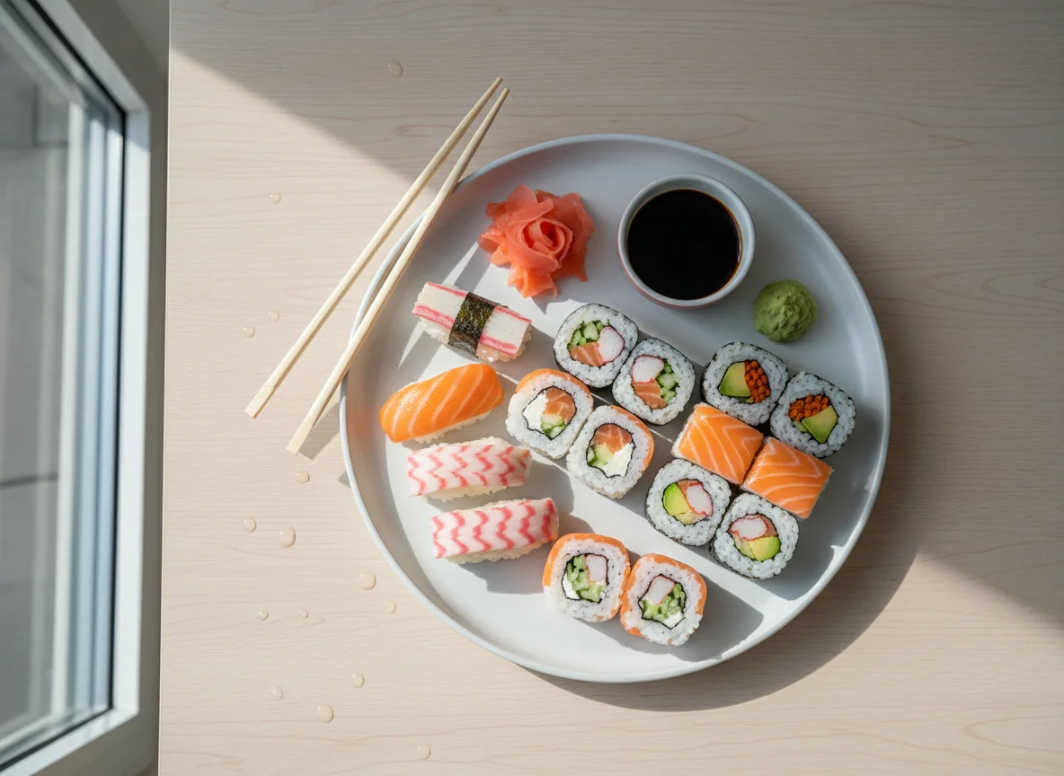 Sushi mit Lachs und Surimi photo