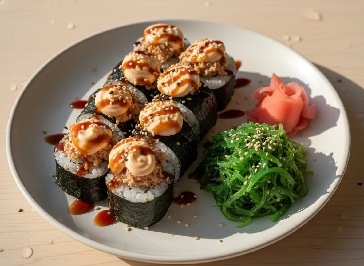 Sushi mit Thunfisch und Algensalat photo