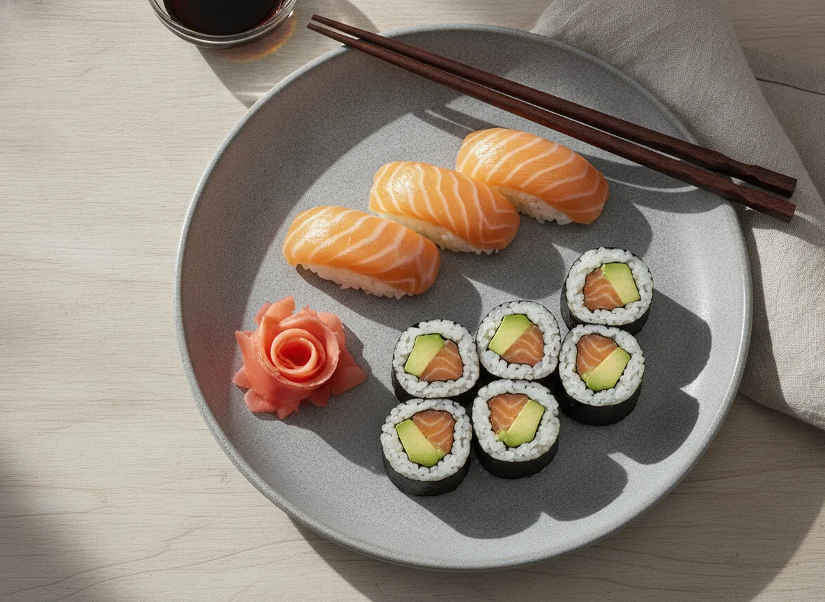 Sushi Mix (Lachs Nigiri und Lachs-Avocado Maki) photo