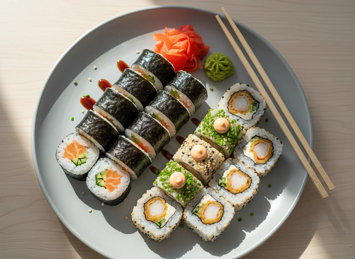 Sushi Mix mit Maki und Inside-Out Rolls photo