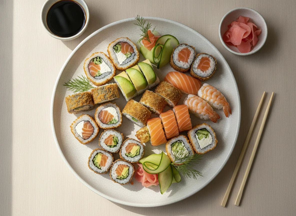 Sushi Mix mit Sojasauce photo