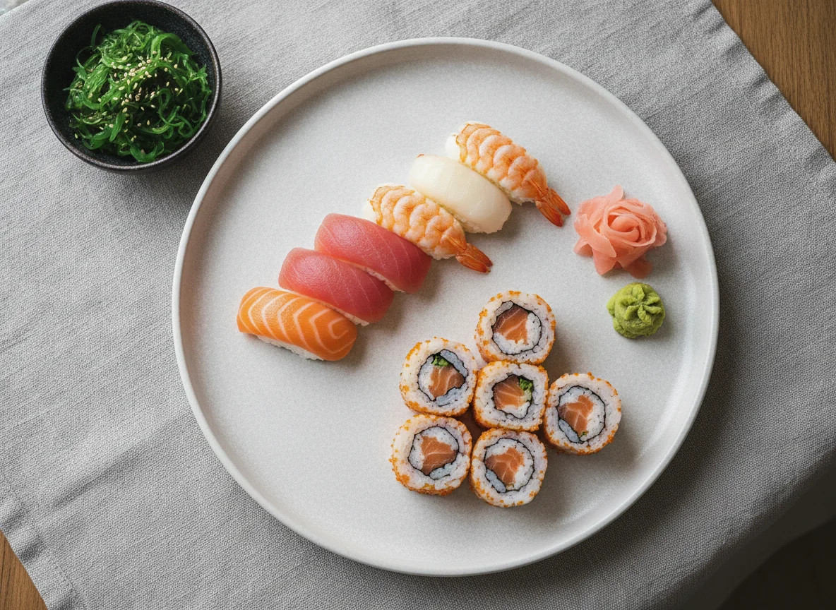 Sushi Mix mit Wakame Salat photo