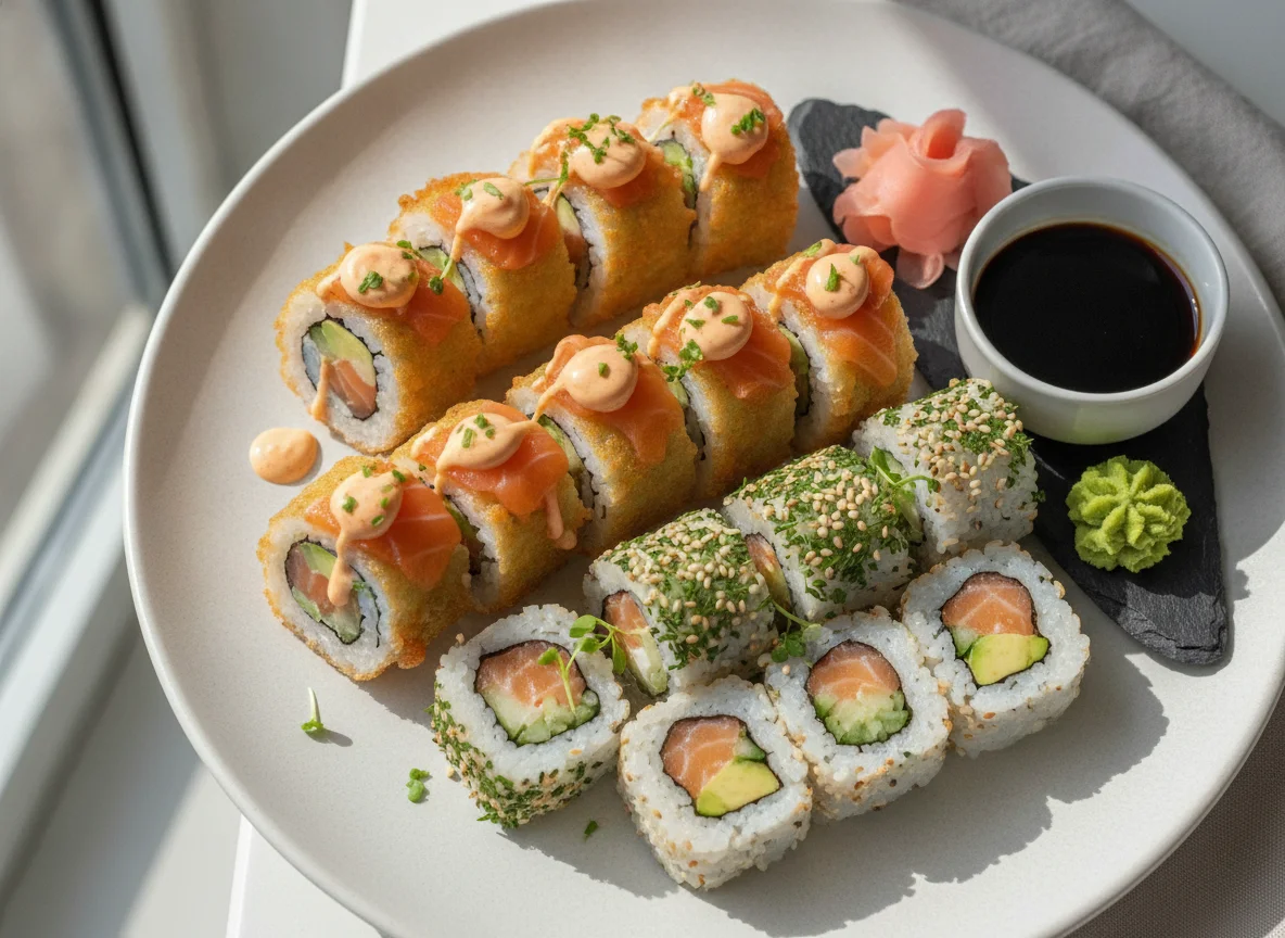 Sushi Platte mit Tempura und Inside-Out Rolls photo